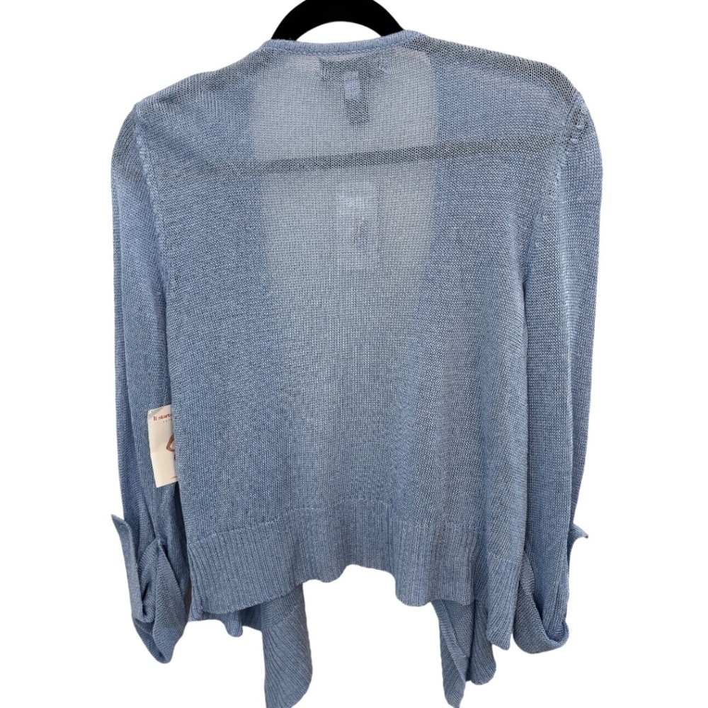 CABLE & GUAGE Light Blue Open Cascade Front Roll Tab Sleeve Sweater Size S NWT - Picture 4 of 5